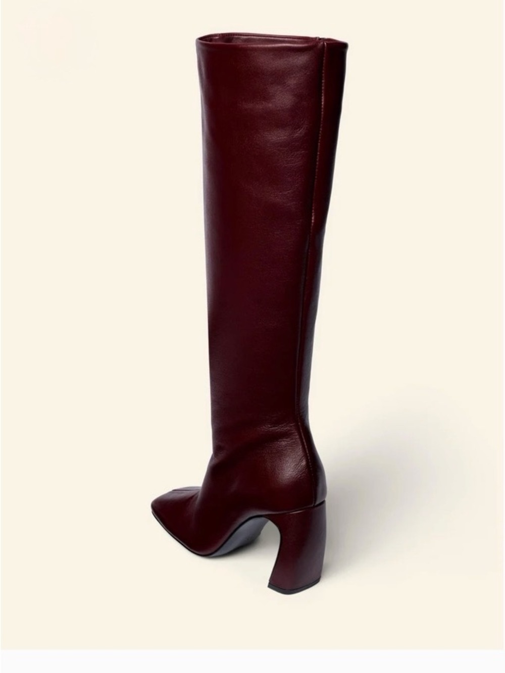 Zara Leather Oxblood KneeHigh Square Toe Architectural Heel Boots - Size 10 NEW - Picture 11 of 16